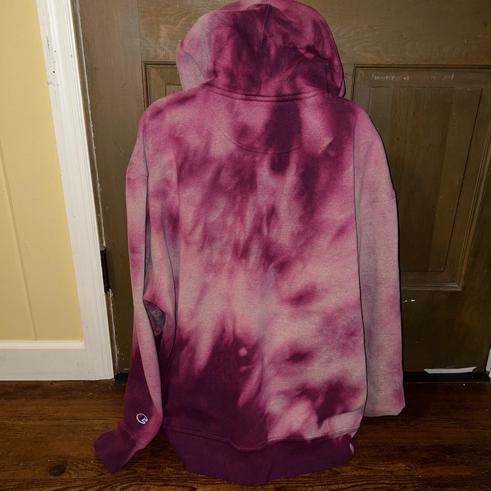 Champion Pink Gray Tie-Dye Logo Fleece Long Sleeve Cozy Pullover Hoodie Size 2XL - Picture 4 of 9